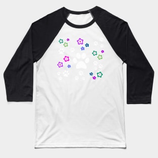 Dog Pawprint Stencil with Flowers - Cute Dog Gifts Baseball T-Shirt